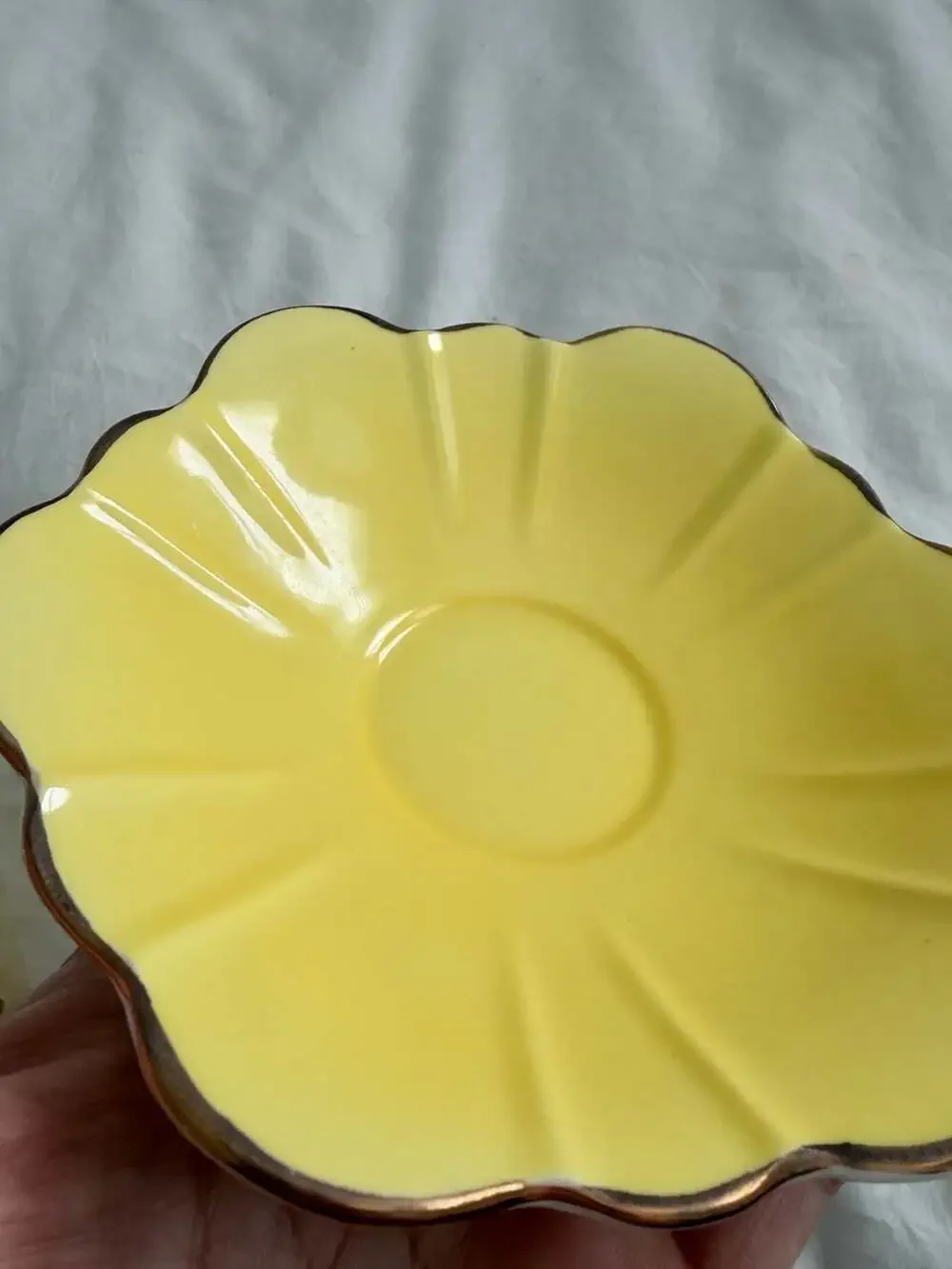 Royal Stuart Spencer Stevenson Bone China Yellow Fluted Teacup and Saucer Set